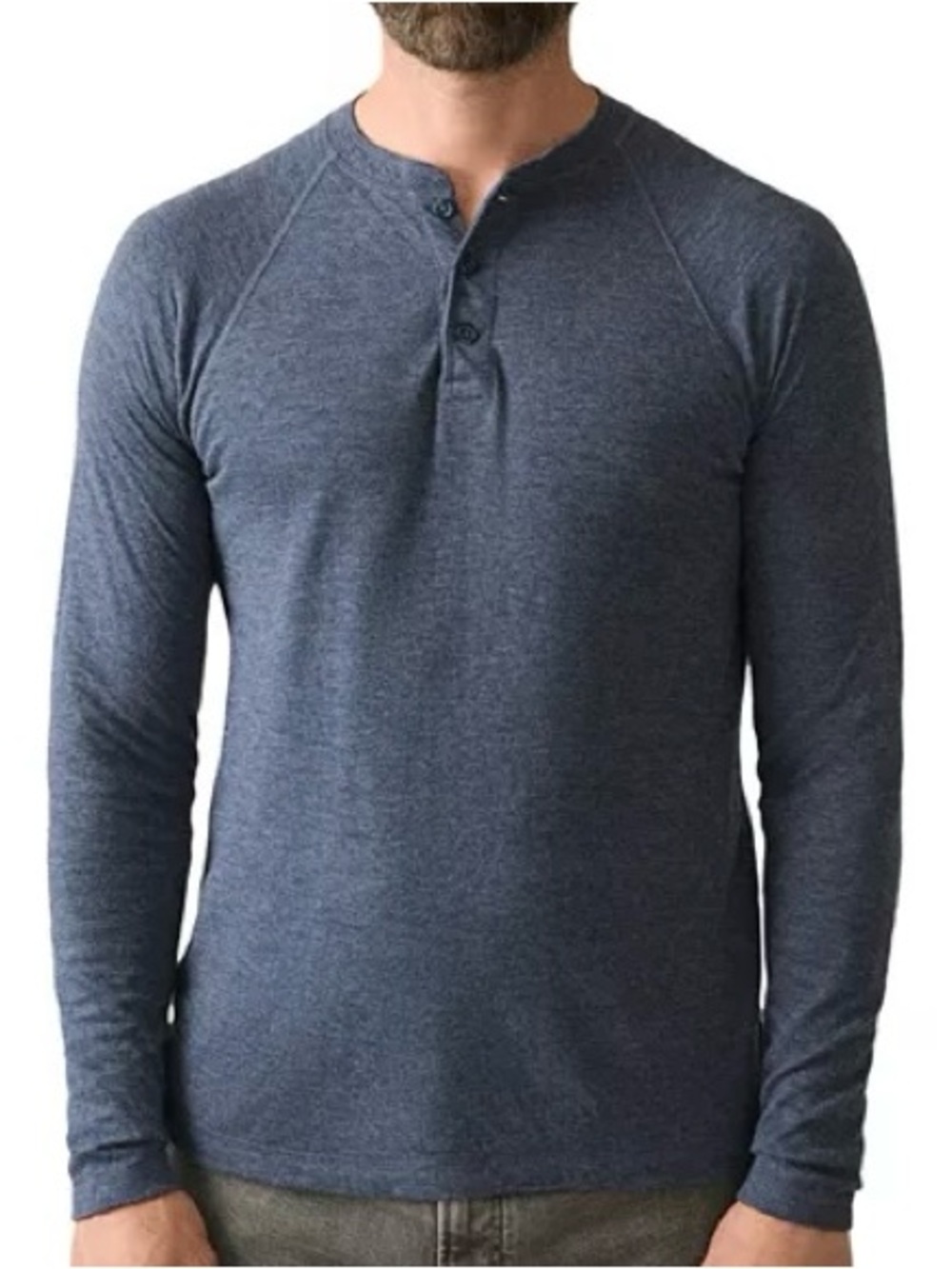 Faherty Heathered Navy Long-Sleeve Henley • Size Large